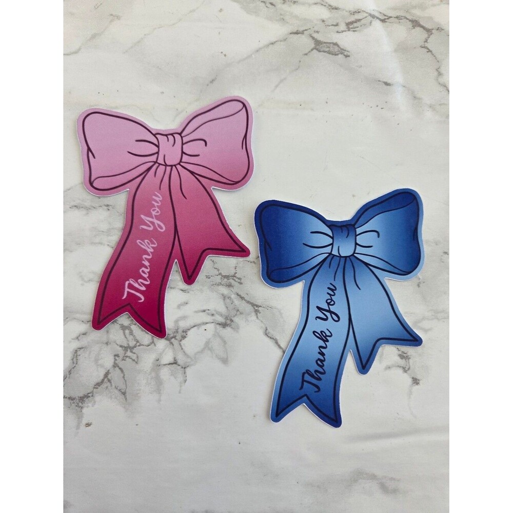 50 Pink & Blue Bow Thank You Cards | Cute Gift Packaging Decoration